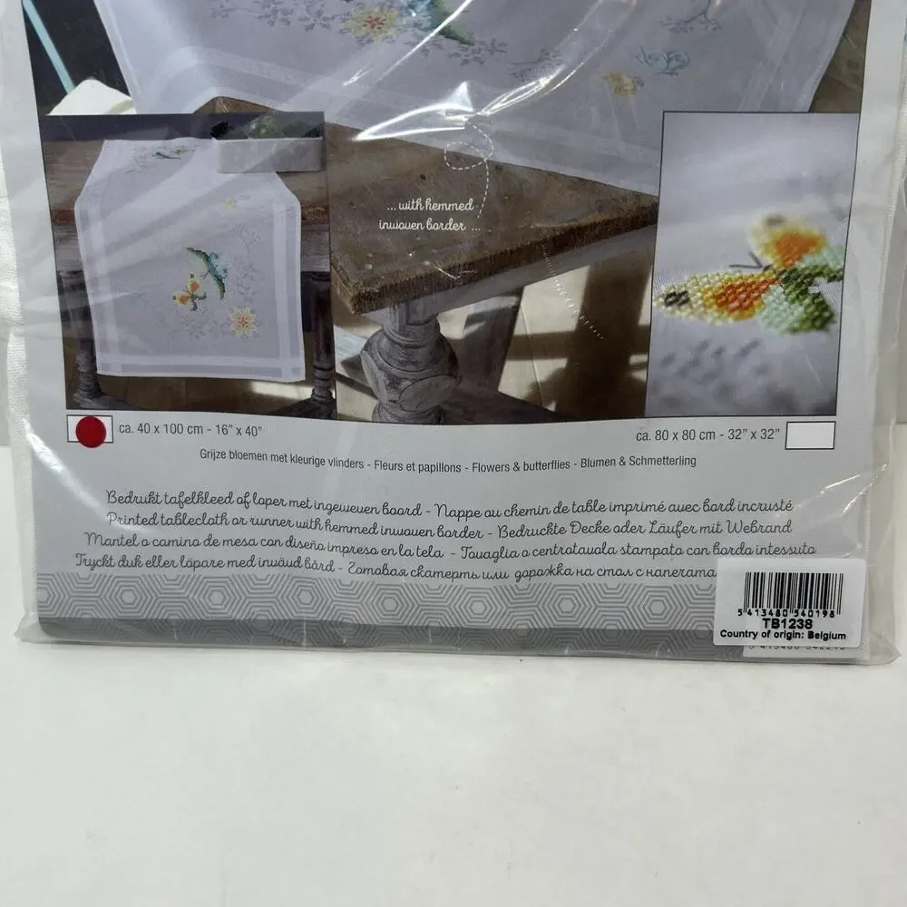 Vervaco Cross Stitch Tablecloth Runner Kit Flowers & Butterflies 16